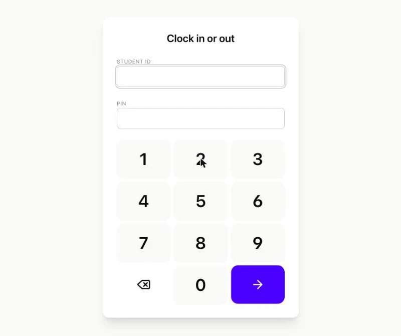A student time clock that writes to the attendance grid, not beside it